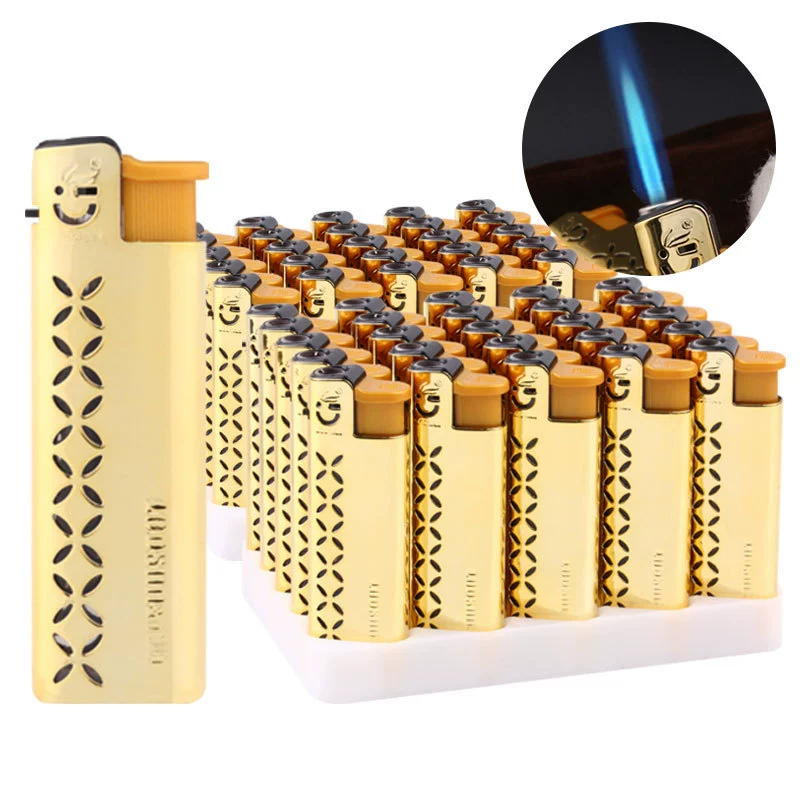 Metal windproof lighter straight blue flame inflatable thickened double durable burn lighter 