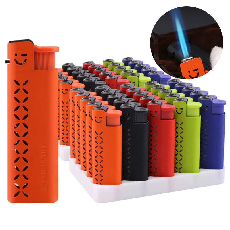 Metal windproof lighter straight blue flame inflatable thickened double durable burn lighter 