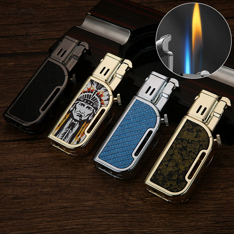 New direct flush open flame lighter one button switch double fire lighter metal cigar diamond wholes