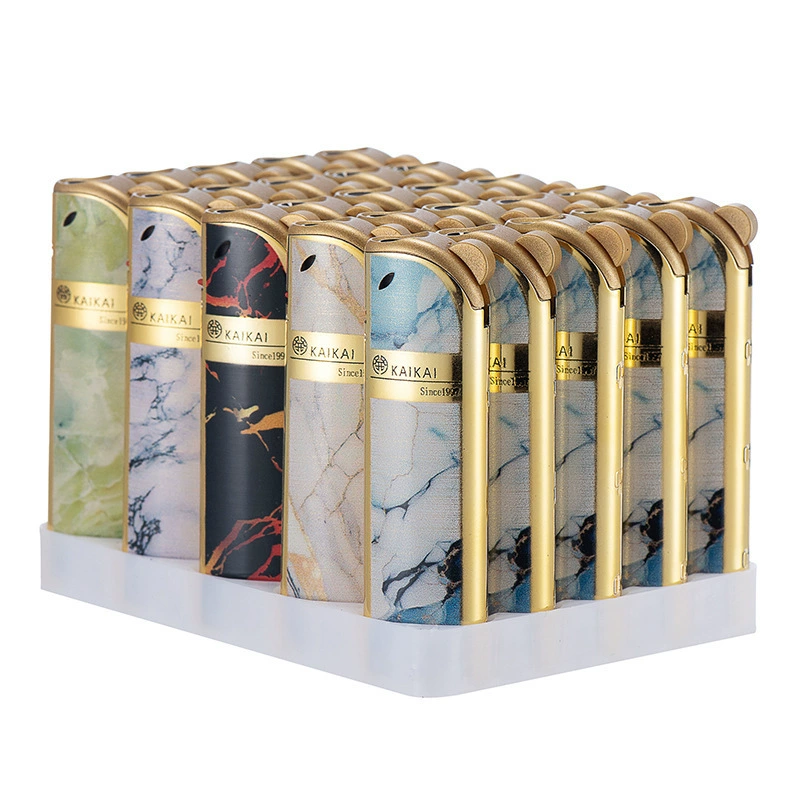Marble metal windproof blue flame straight flush lighter inflation factory wholesale