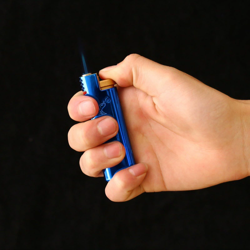 Metal direct blue flame inflatable windproof advertising lighter