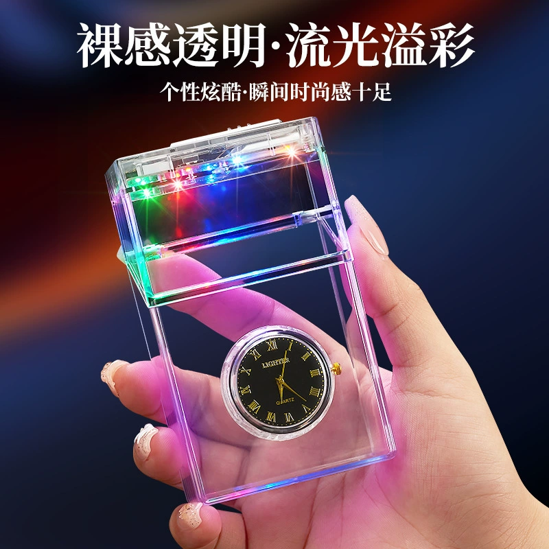 Creative with dial transparent light cigarette lighter soft and hard whole box coarse cigarette case