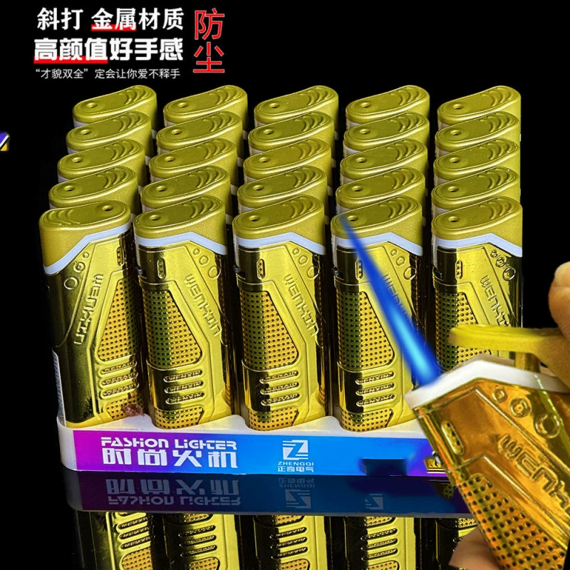 New metal direct blast windproof lighter personality wholesale blue flame thickened inflatable