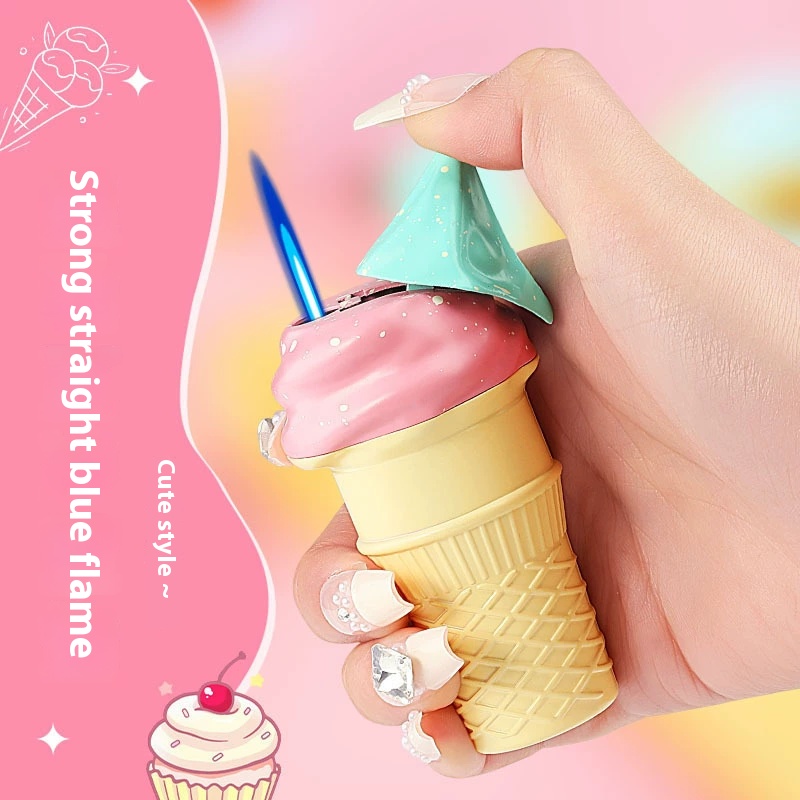 Creative ice cream lighter Windproof personality High appearance level cute Send ice cream cone send