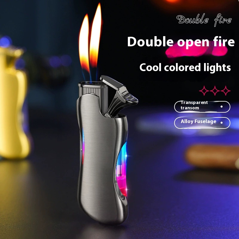 New double flame lighter creative inflatable gradual wholesale network red business custom portable 