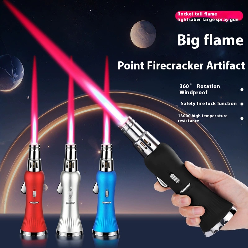 Red Flame Creative Rocket high temperature flamethrower inflatable windproof lighter outdoor 