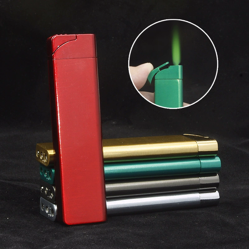 Zinc alloy strip drawing green flame windproof inflatable lighter Hotel advertising Gift laser logo 