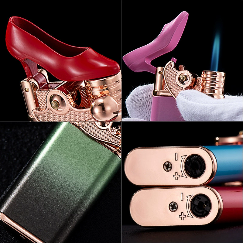 New creative personality fashion high heels shape rocker arm straight inflatable lighter laser 