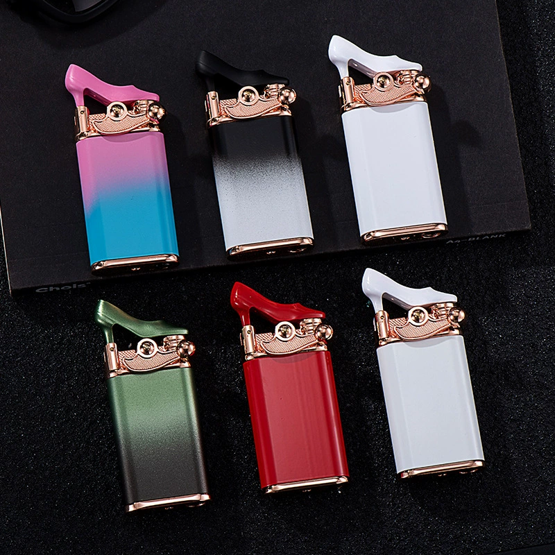 New creative personality fashion high heels shape rocker arm straight inflatable lighter laser 