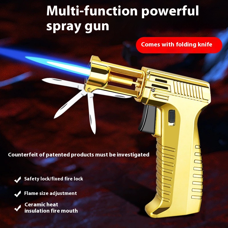 New folding knife blue flame straight lighter Barbecue moxibustion charcoal cigar hardware welding 