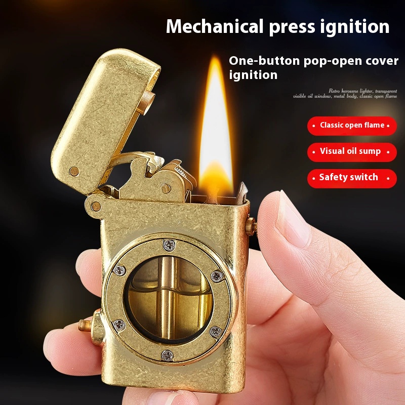 Portable one key ejection ignition retro kerosene lighter transparent oil tank boutique kerosene lig