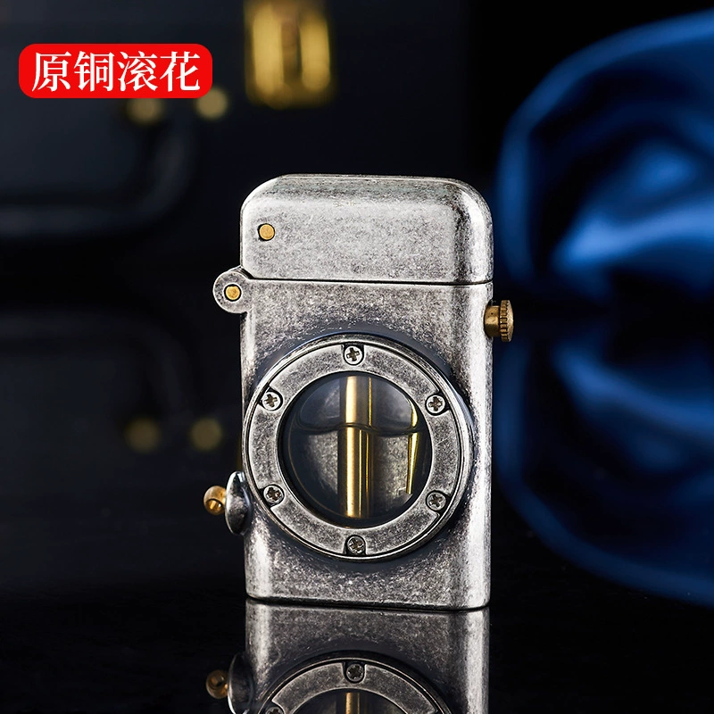 Portable one key ejection ignition retro kerosene lighter transparent oil tank boutique kerosene lig