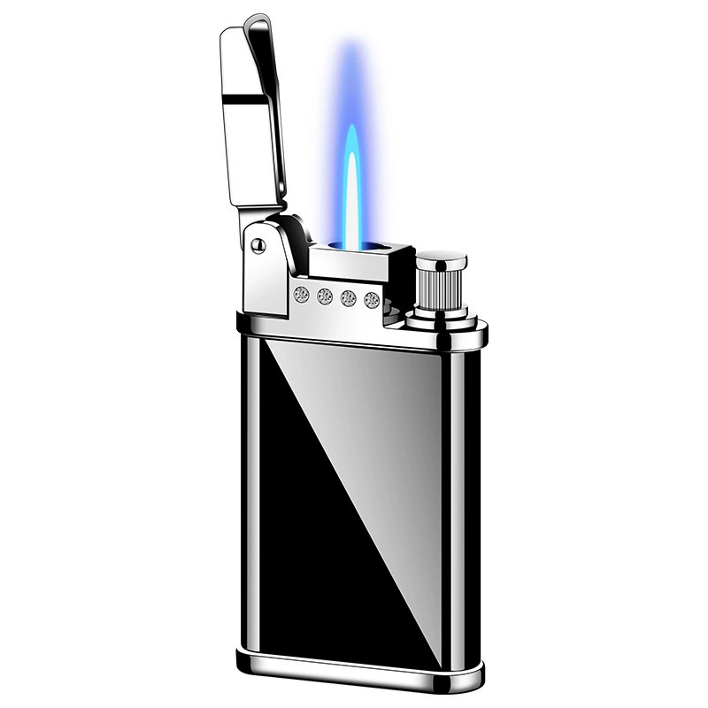 Creative blue flame windproof direct impact metal lighter portable personality open flame inflatable