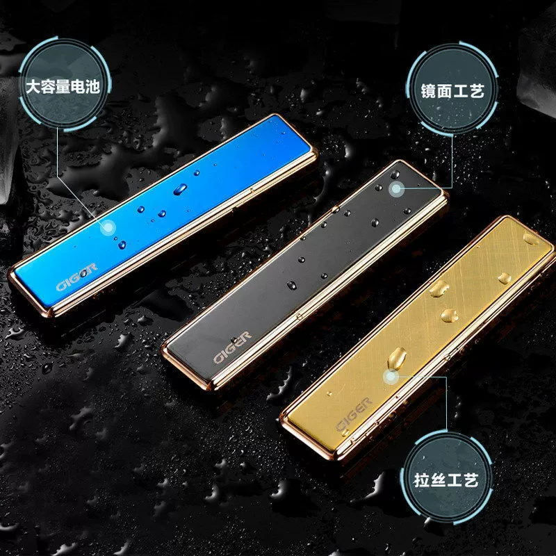 Metal USB charging lighter ultra-thin strip windproof cigarette lighter advertising silent silent 