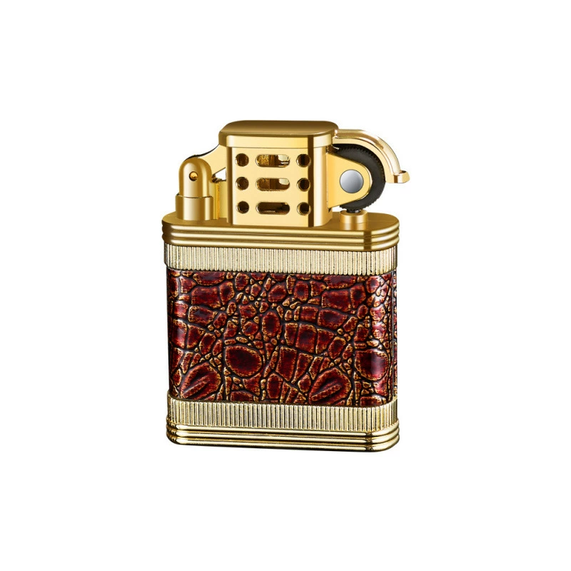 New transparent air bin inflatable lighter High quality metal leather pattern gift cigarette lighter