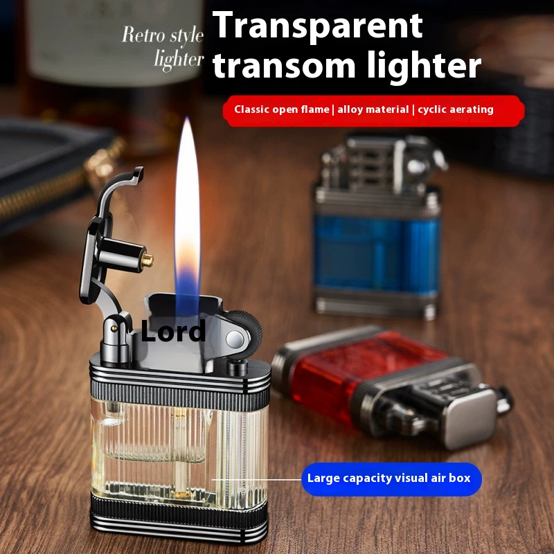 New transparent air bin inflatable lighter High quality metal leather pattern gift cigarette lighter