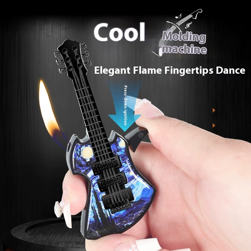 Cool guitar shape funny lighter inflatable open flame lighter creative pendant cigarette lighter
