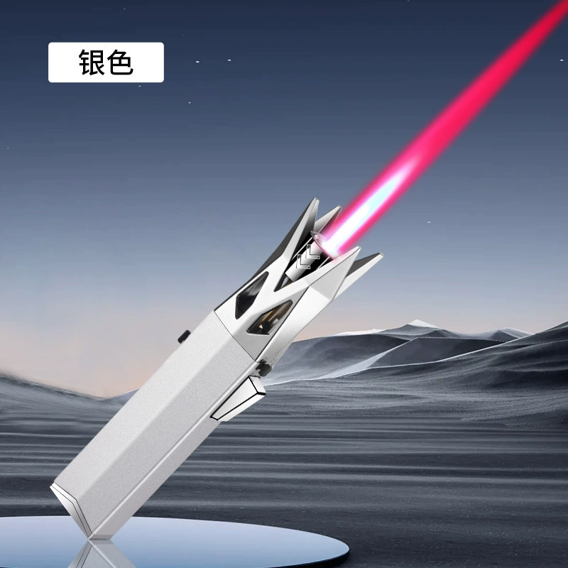 Straight into the big flame inflatable lighter Wolf stab shape metal fuselage safety lock fire 