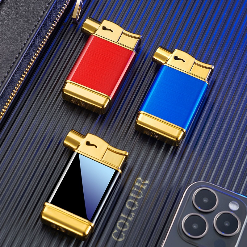 Wholesale cross border side fire one press lighter straight blue flame lighter all metal windproof 