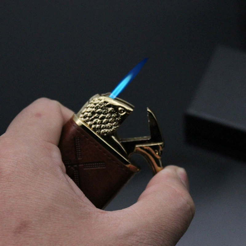 Creative high-grade cool eagle head leather lighters straight flush windproof lighters inflatable
