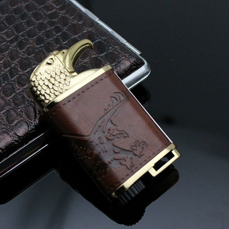 Creative high-grade cool eagle head leather lighters straight flush windproof lighters inflatable