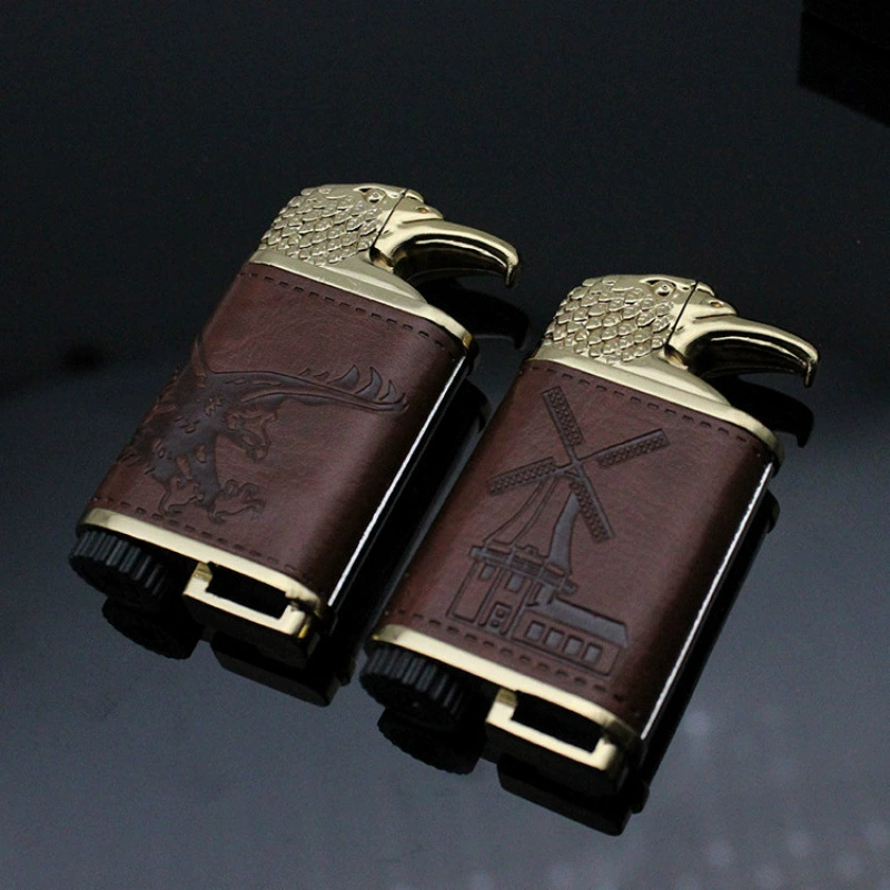 Creative high-grade cool eagle head leather lighters straight flush windproof lighters inflatable