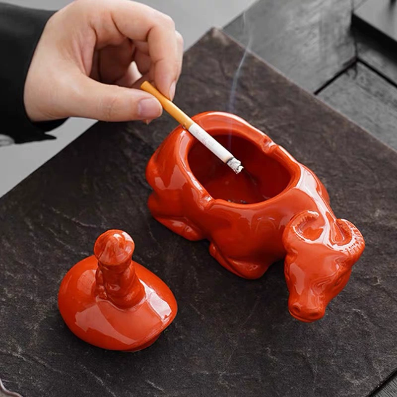 Crab ceramic ashtray small tea pet office home living room with cover fly ash Chinese cute 