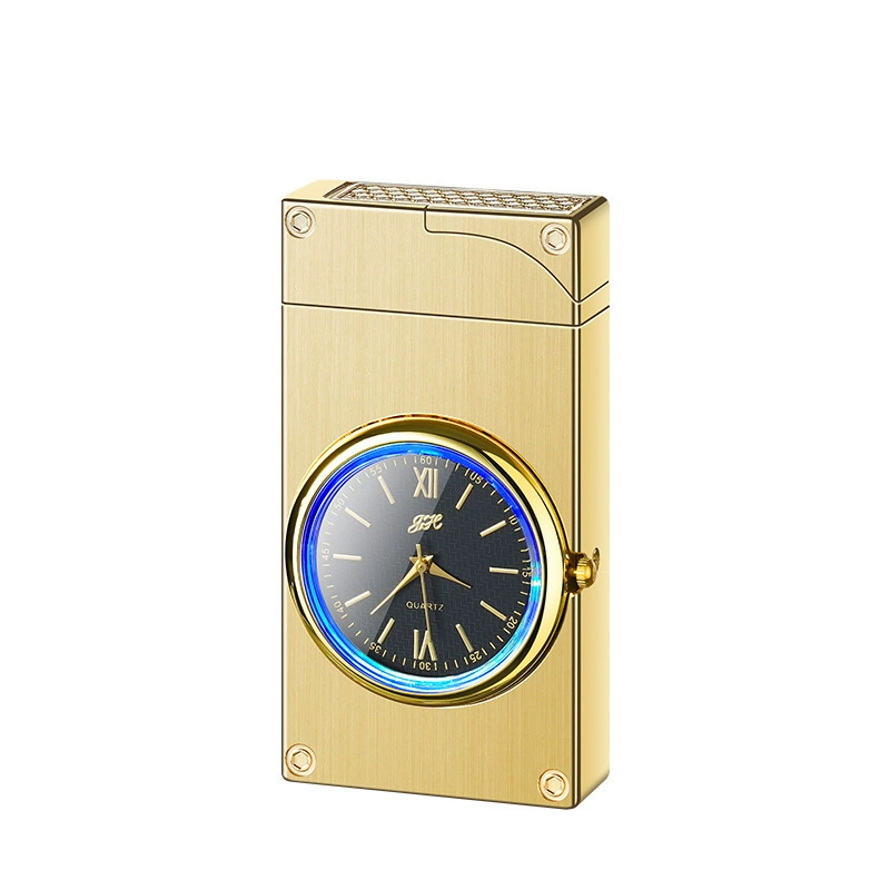 New creative clock lighter Windproof inflatable lighter metal direct flush cigarette lighter printed