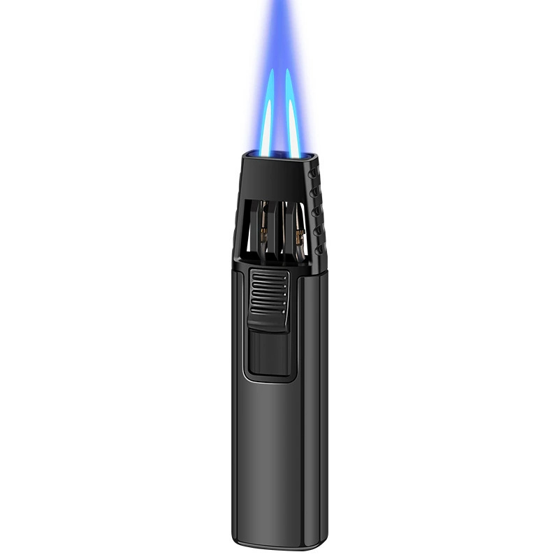 Wholesale double direct injection fire gun lighter metal windproof lighter double fire blue flame 