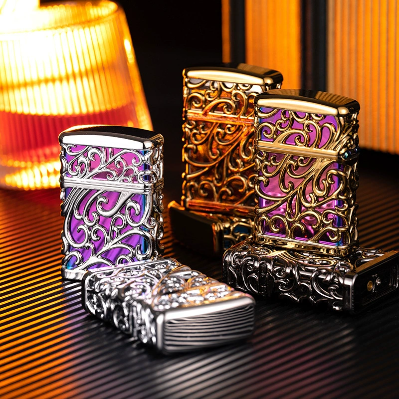 Metal lighters windproof blue flame direct personality gas gilt Tang grass home wholesale color ice