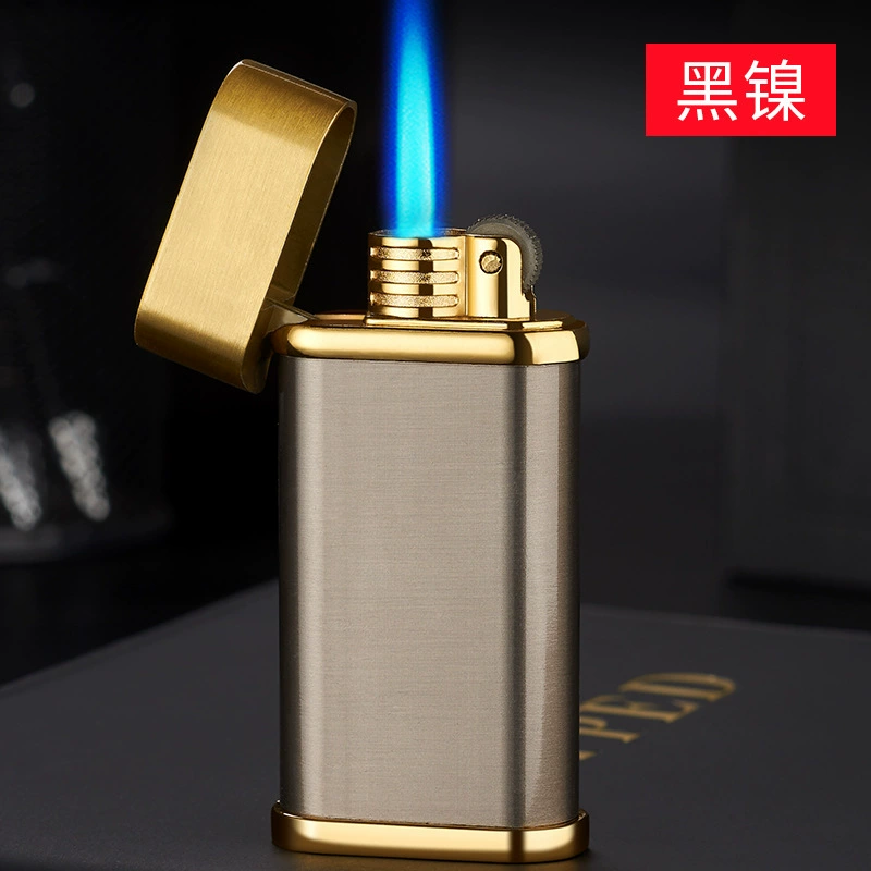 Creative personality metal pneumatic windproof direct impact blue flame lighter grinding wheel Flint