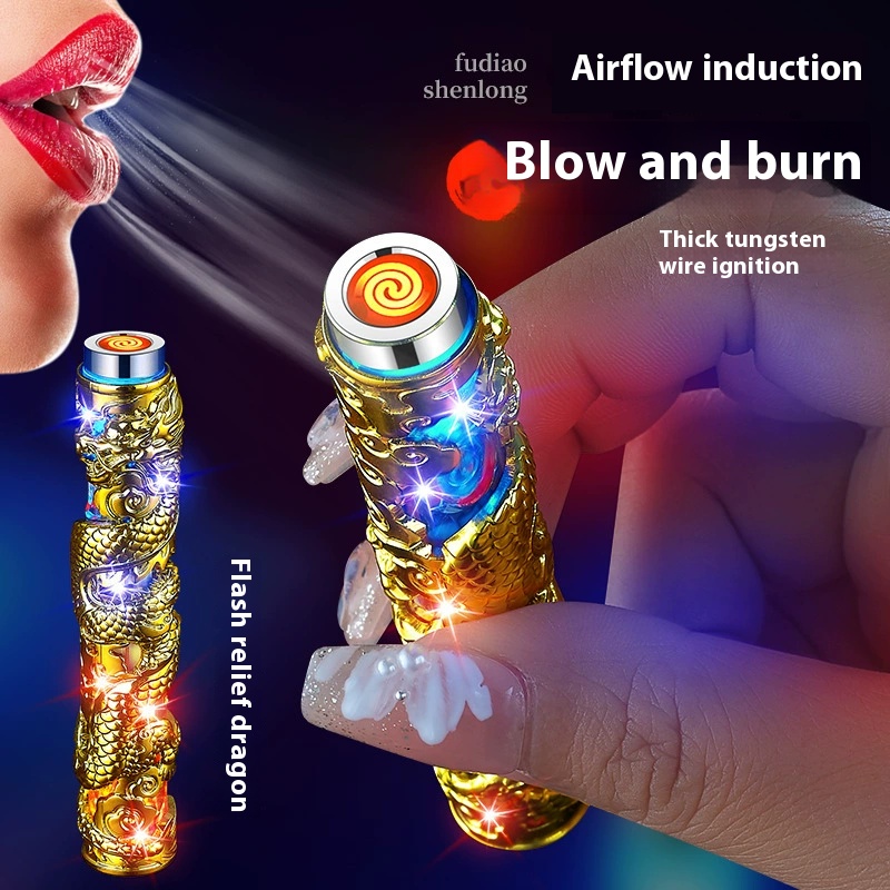 Creative flash Golden Cudgel charging lighter Blow a blow fire folding mini portable cigarette 