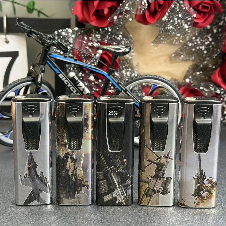 New creative straightening blue flame lighter personality iron shell paper windproof inflatable 