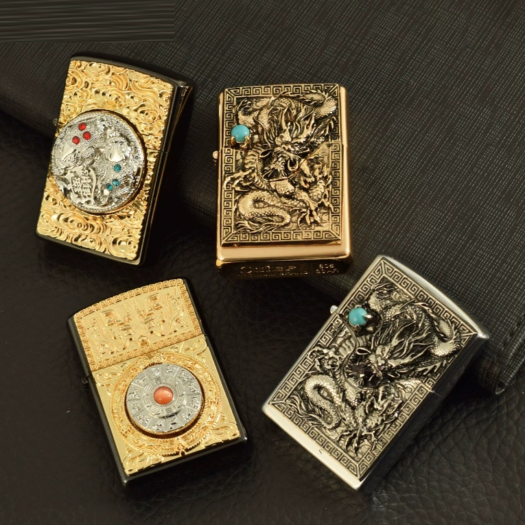 Kerosene lighter metal personality stamp three-dimensional relief retro creative business gift 