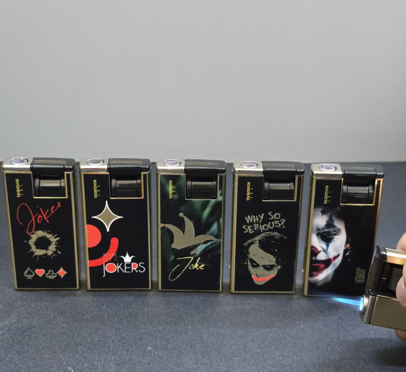 Metal explosion windproof direct lighter cute new blue flame inflatable wholesale creative 