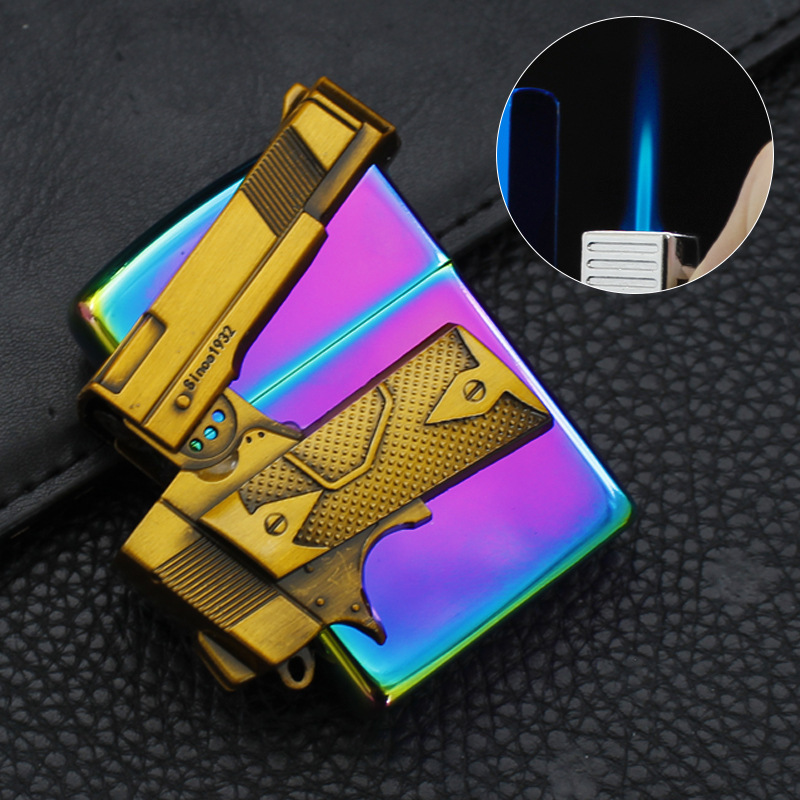 Creative relief process directly flush lighter metal ice aerated windproof cigarette lighter cigaret