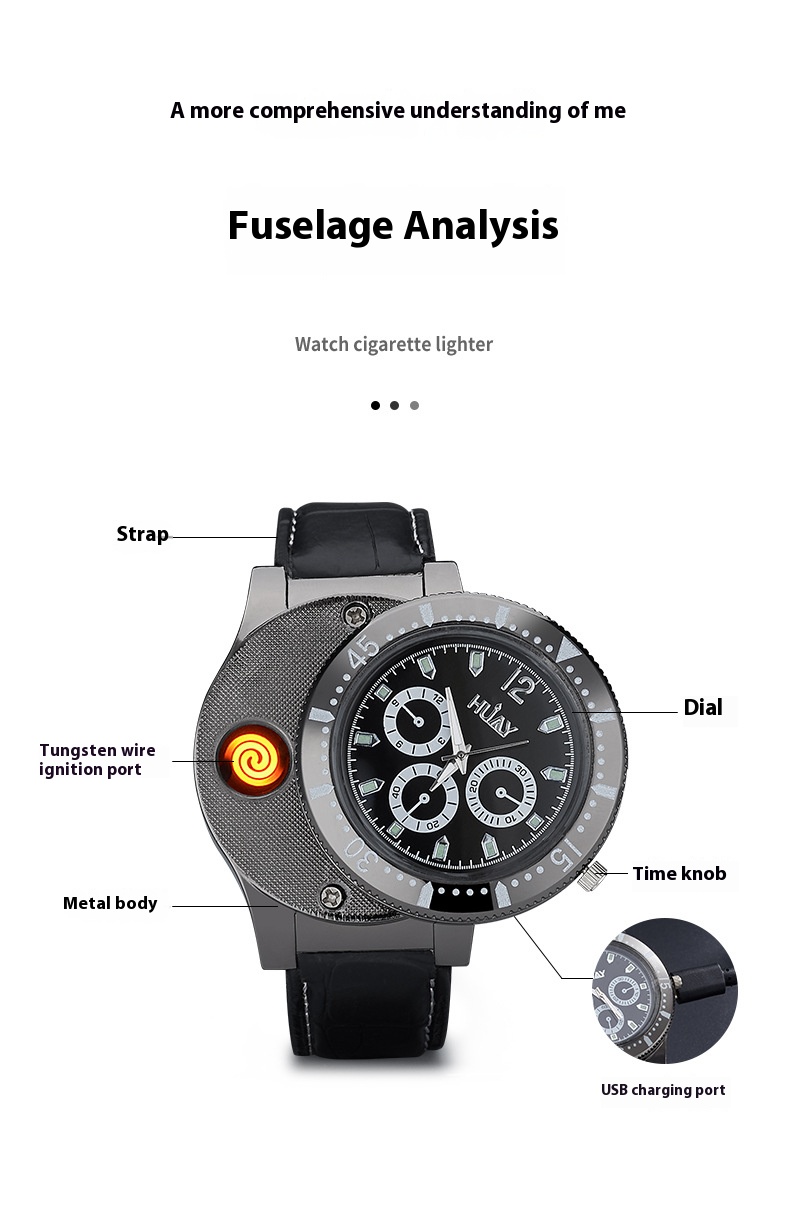Personality electronic metal watch USB cigarette lighter winery hotel gift watch lighter wholesale