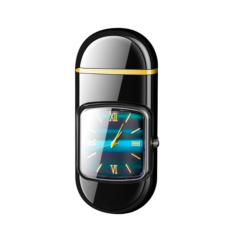 Oval shape watch lighter True quartz dial multi-function windproof blue flame cigarette lighter 