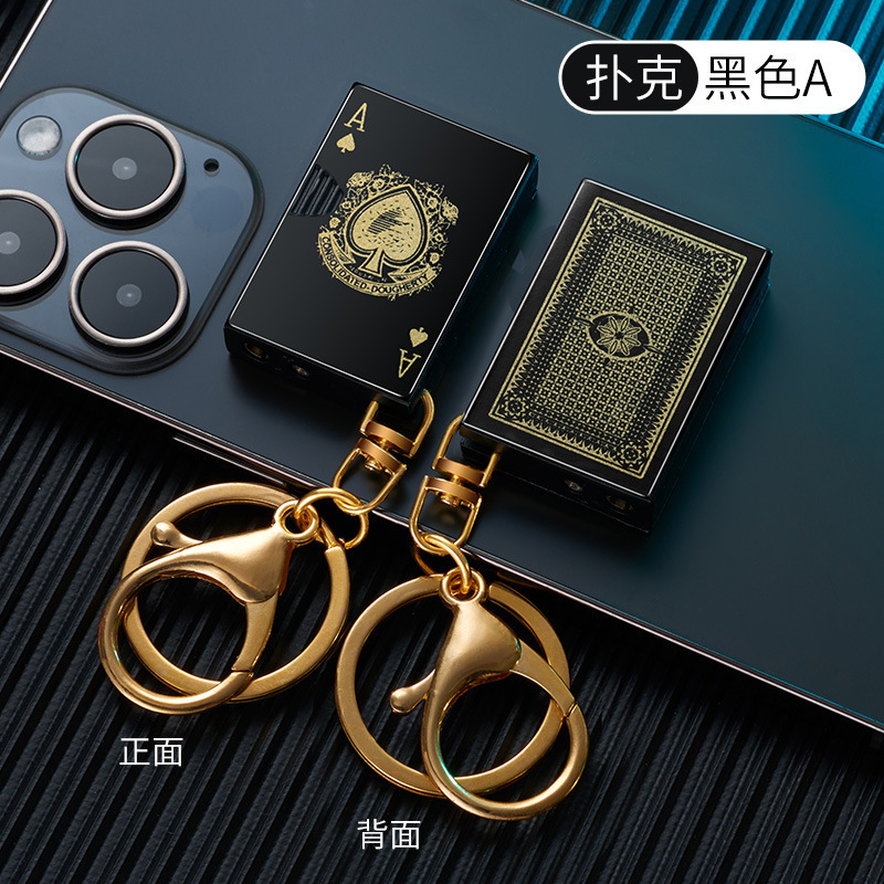 Creative mini poker lighter with pendant side test spark open flame personality funny lighter
