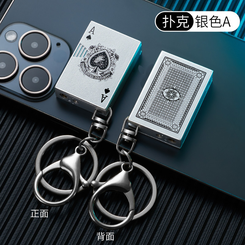 Creative mini poker lighter with pendant side test spark open flame personality funny lighter