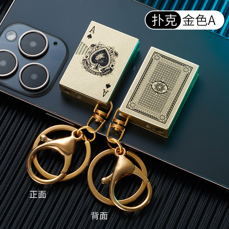 Creative mini poker lighter with pendant side test spark open flame personality funny lighter