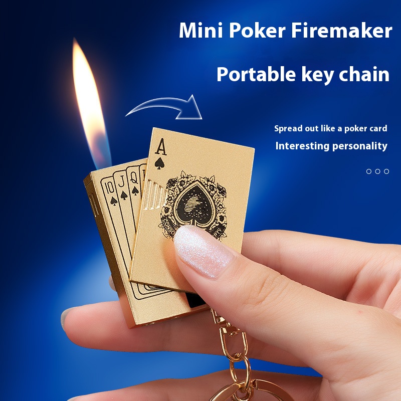 Creative mini poker lighter with pendant side test spark open flame personality funny lighter