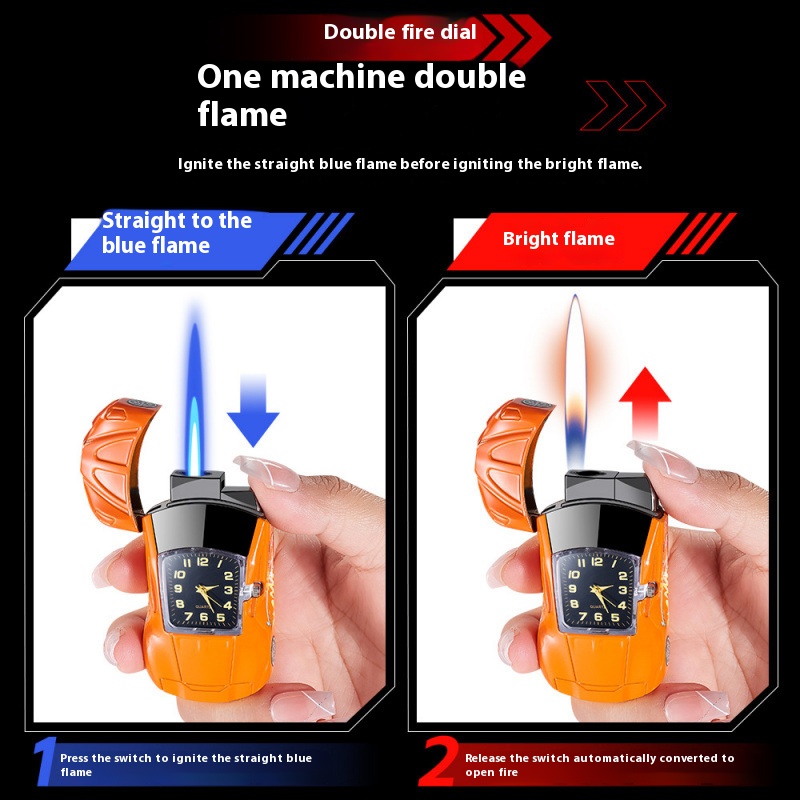 Network red cool sports car dial double fire switch windproof direct flush lighter inflation creativ