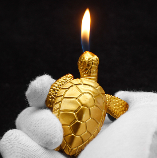 Creative inflatable lighter desktop ornaments of small golden turtle open flame lighter turtle perso