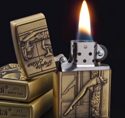 Bronze kerosene lighter manufacturer direct sales creative personality beauty relief windproof cigar