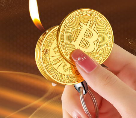Creative and personalized bitcoin shape open flame pendant lighter novel and unique inflatable light