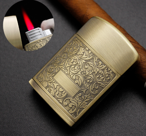 Creative inflatable lighter windproof red flame cigarette lighter personalized brushed metal lighter