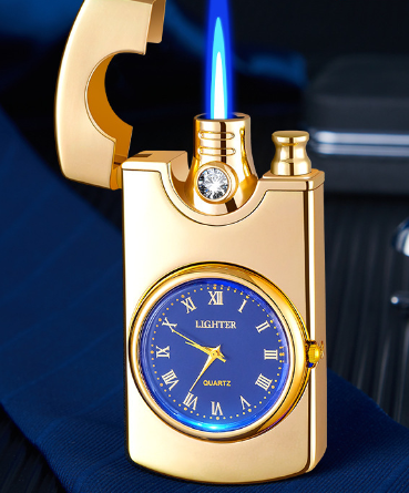 Direct blue flame diamond real quartz dial inflatable windproof lighter transparent cool blue lighte