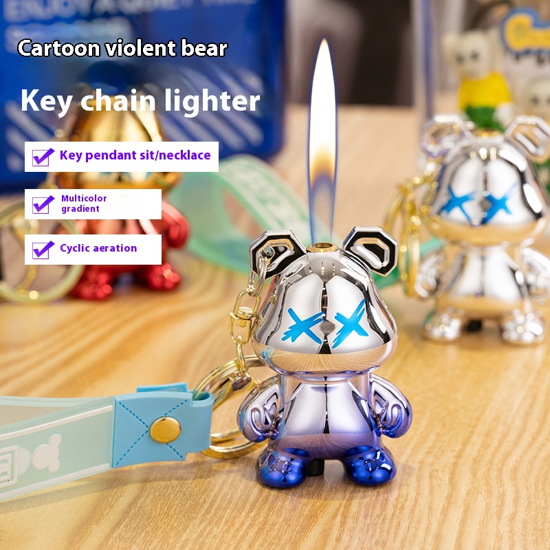 Creative Electroplating Eye Bear Car Keychain Inflatable Lighter