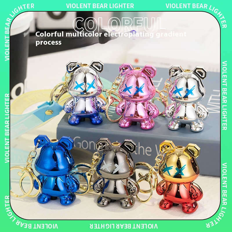 Creative Electroplating Eye Bear Car Keychain Inflatable Lighter